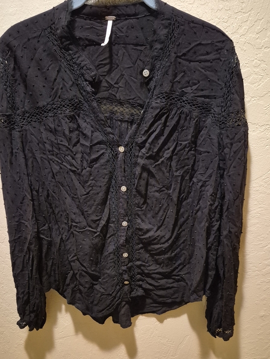 Free People Tops - Free People Black Swiss Dot Button-Front Blouse